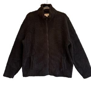 Abound Black Zip Up Sherpa Fleece Jacket Cozy Minimalist Casual Style Teddy L